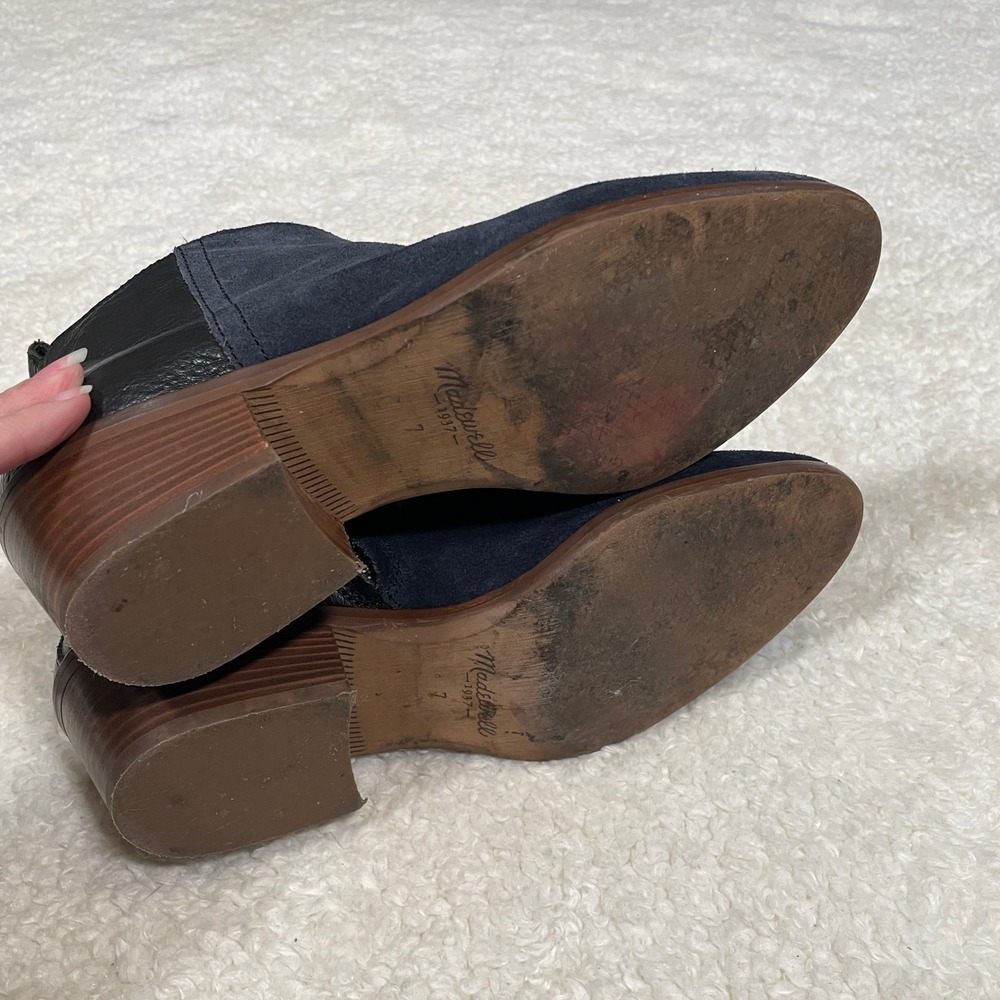 Madewell Charley Booties Navy Suede Black Leather Ankle Boots Boho Basics Size 7 - Picture 7 of 9